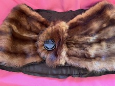 Vintage Fur Mink Stole Lined Button Shoulder Wrap One Size -Caramel