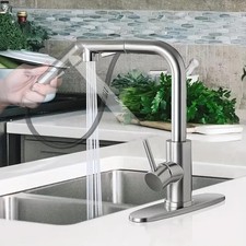 Brushed Nickel Kitchen Sink Faucet Pull Down Single Handle Mixer Taps with Cover
