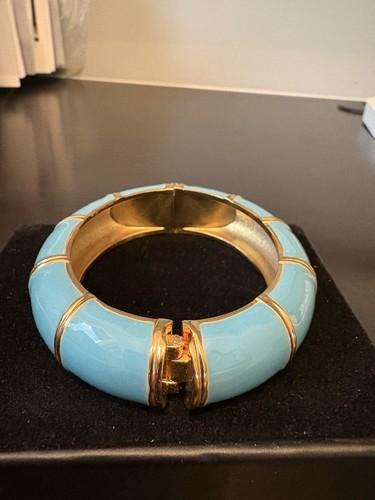 Brazalete con bisagras esmaltado pulsera vintage azul aguamarina y dorado ~ en muy buen estado - Imagen 3 de 5