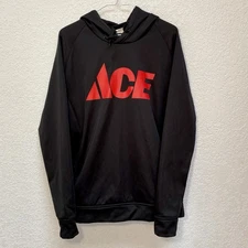 ACE Hardware Hoodie Men’s Large Black with Red Logo Pullover Sweatshirt Workwear