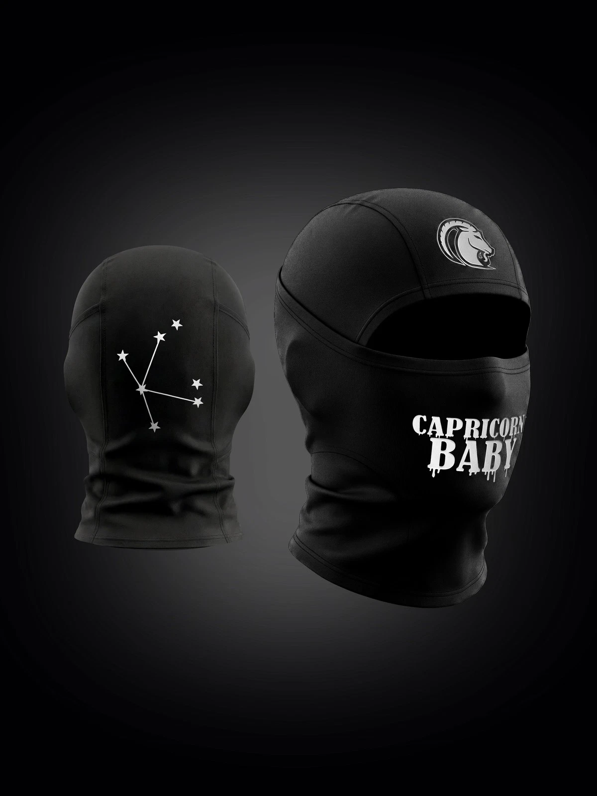 Capricorn Baby Black Balaclava Mask Breathable White DTF Logo Unisex