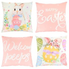 Feuille Happy Easter Throw Pillow Covers Set of 4 18x18 Inch Bunny  Eggs Spr...
