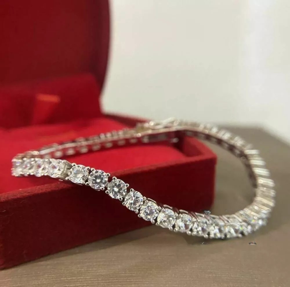 Wedding Tennis Bracelet 6 Carat Round Cut 14K White Gold for Men & Women