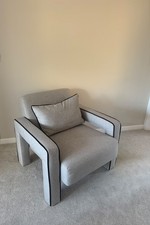 Demure Accent Chair with Piping Fabric Upholstery