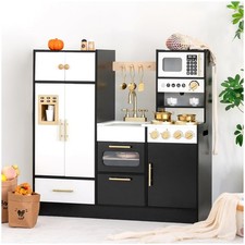 Wooden Play Kitchen Set for Kids Interactive Pretend Toddler Kitchen Pla