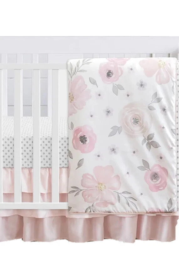 Sweet JoJo Designs Floral Watercolor Blanket Ruffle Skirt Nursery Decor 4 Piece