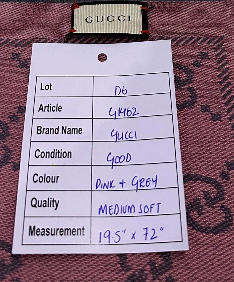 BUFANDA GENUINA GUCCI USADA UNISEX 100% LANA ROSA HECHA EN ITALIA Foto 4 de 4