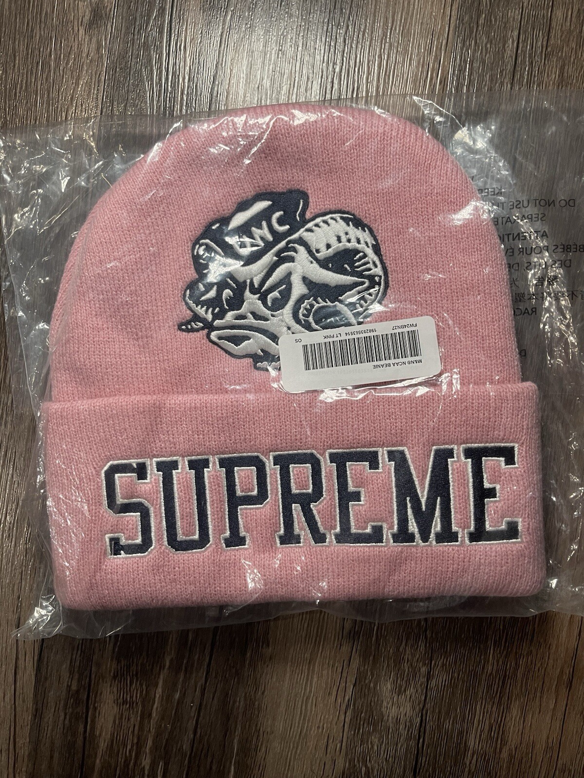 Supreme FW24 Mitchell Ness NCAA UNC Pink Knit Beanie