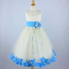 IVORY TURQUOISE Flower Girl Dress Petals Formal Recital Prom Birthday Wedding