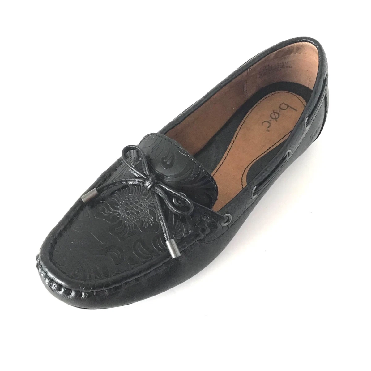 Born BOC Paisley Imprint Black Slip On Loafer Shoes 7.5 M Faux