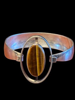 N.E. FROM Vintage Bangle with Tiger's Eye Sterling Silver 925S Denmark Modernist