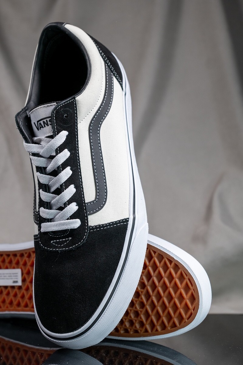 New In Box- Vans Mens Ward Suede Canvas Sneakers Shoes - Black/White-Authentic Vans Men main image 3