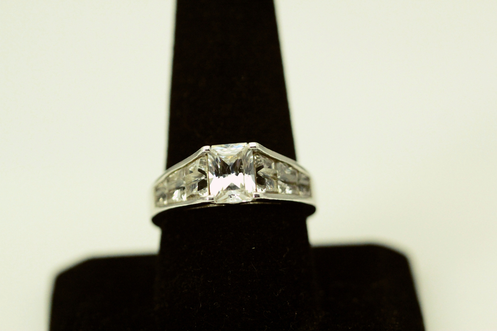 925 Silver Size 9 Rectangular CZ with Baguette Ac… - image 1