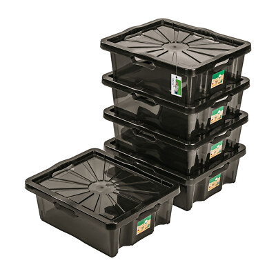 Set 5x Aufbewahrungsbox Franz mit Deckel | Dezente Farben, Transparenter Deckel