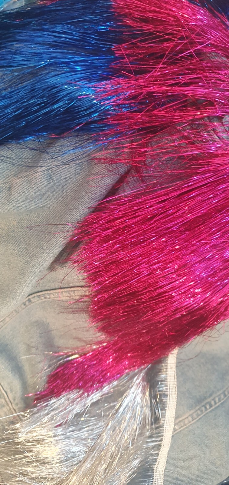 Rare TOPSHOP Denim Pink Silver Blue Tinsel Oversized Jacket Unique! image 6