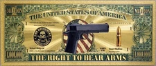 $1,000,000 Second Amendment 2A Gun Novelty 24K Gold Foil Plated Note Bill XX072