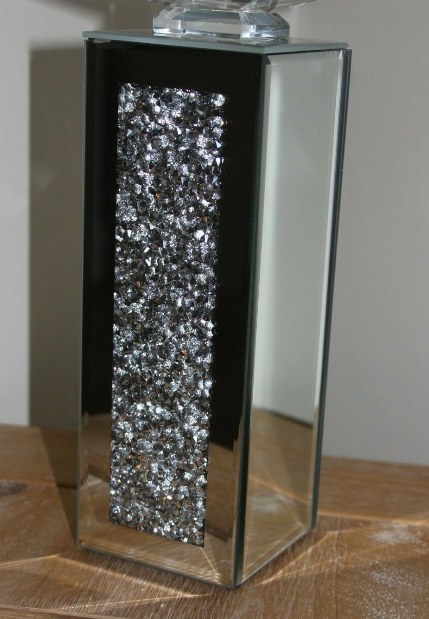 SPARKLE GLITTER CANDLE HOLDER,LARGE ,GLASS AND CRUSHED CRYSTAL PILLAR