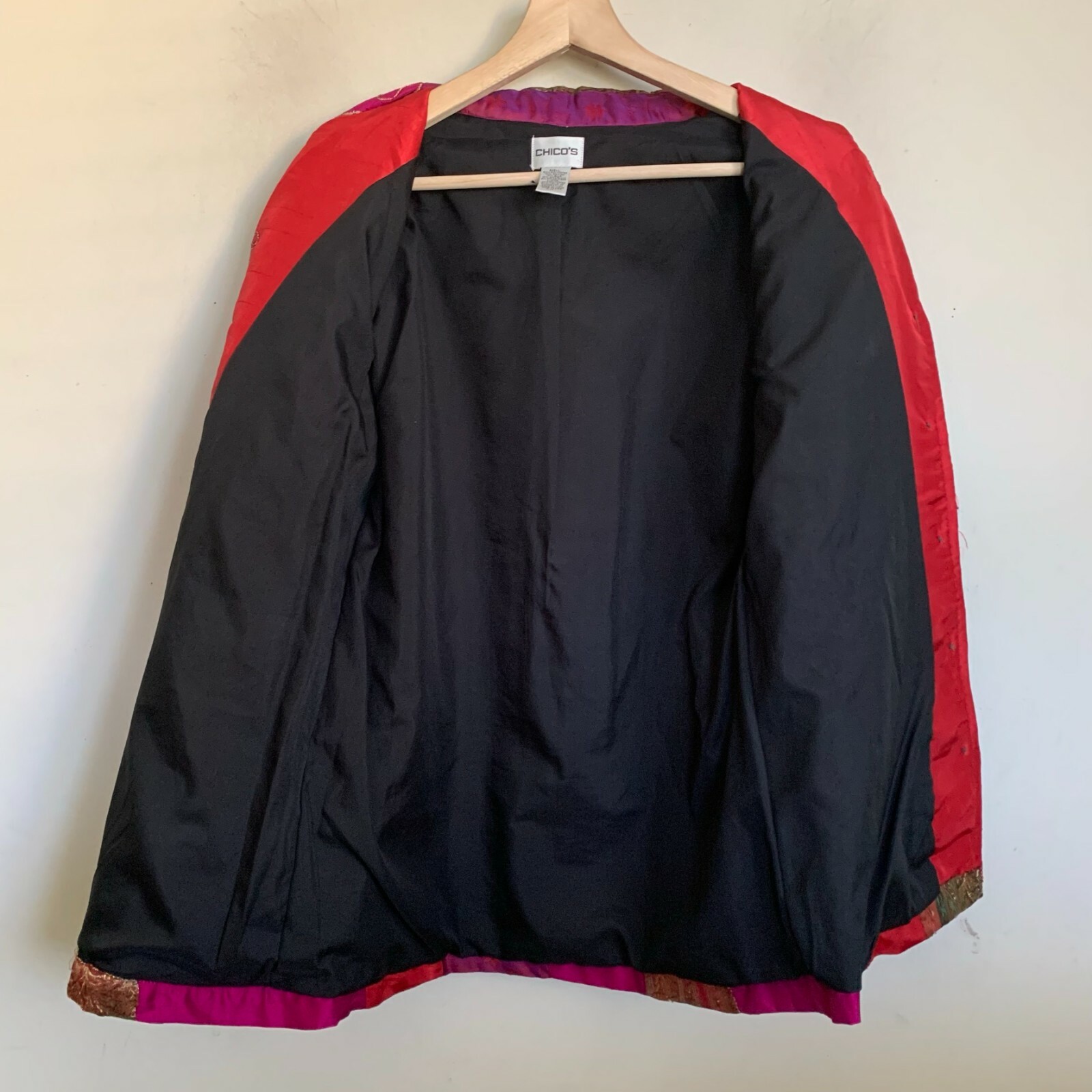 Chico's Jacket Fuchsia Red Multi Patch Embroidere… - image 3