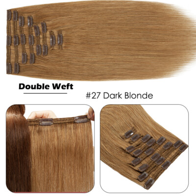 120G-170G Thick Clip In Real Human Hair Extensions Double Wefted Remy Hairpiece