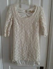 Francesca’s Floral Ivory 'Scallop Beauty' Lace Cotton Mini Dress Size Medium