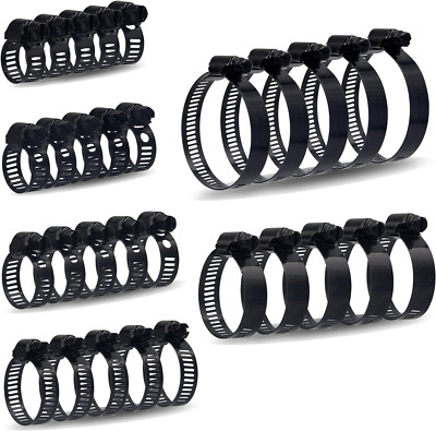 30PCS Black Hose Clamps 6-51Mm(1/4-2) Adjustable Range 304 Stainless Steel