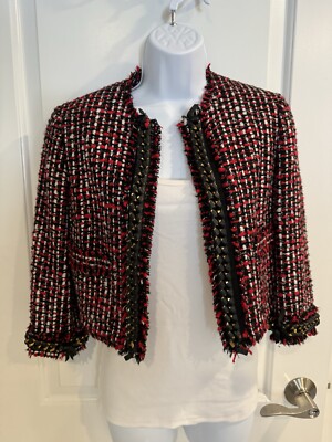 MSGM WOOL BLEND CROP JACKET WITH CHAIN RED BLACK SMALL