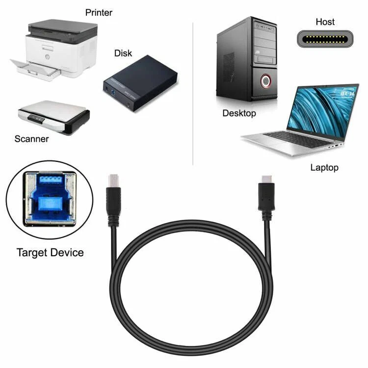 Xiwai USB-C USB 3.1 Type C Male to USB 3.0 Standard B Male Data Cable Type-C - Image 2 of 4