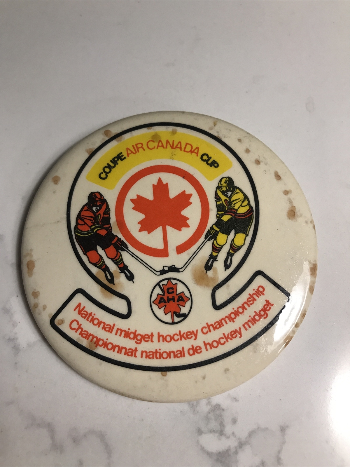 VINTAGE Coupe AIR CANADA Cup National Midget Championship Hockey Button ...