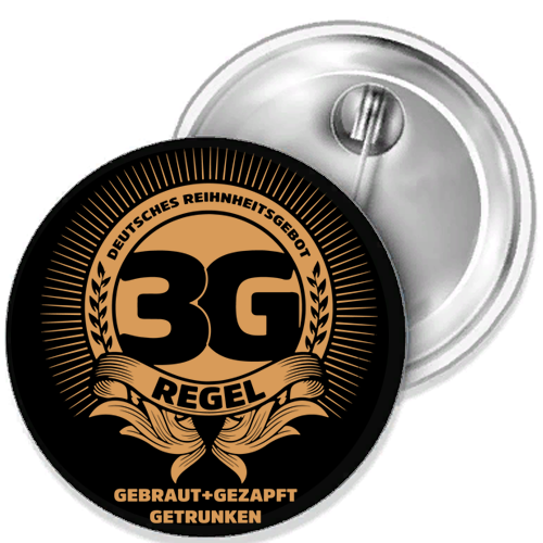 3 G REGEL- Gebraut Gezapft Getrunken Corona Impfung Button Anstecker Pin 38mm - Picture 1 of 1