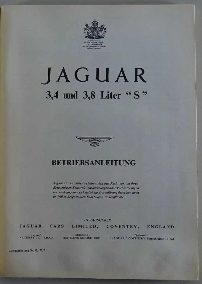 Manual De Instrucciones Jaguar S-Type 3,4 Y 3,8 Litros Año 1963 - 1968 - Imagen 2 de 4