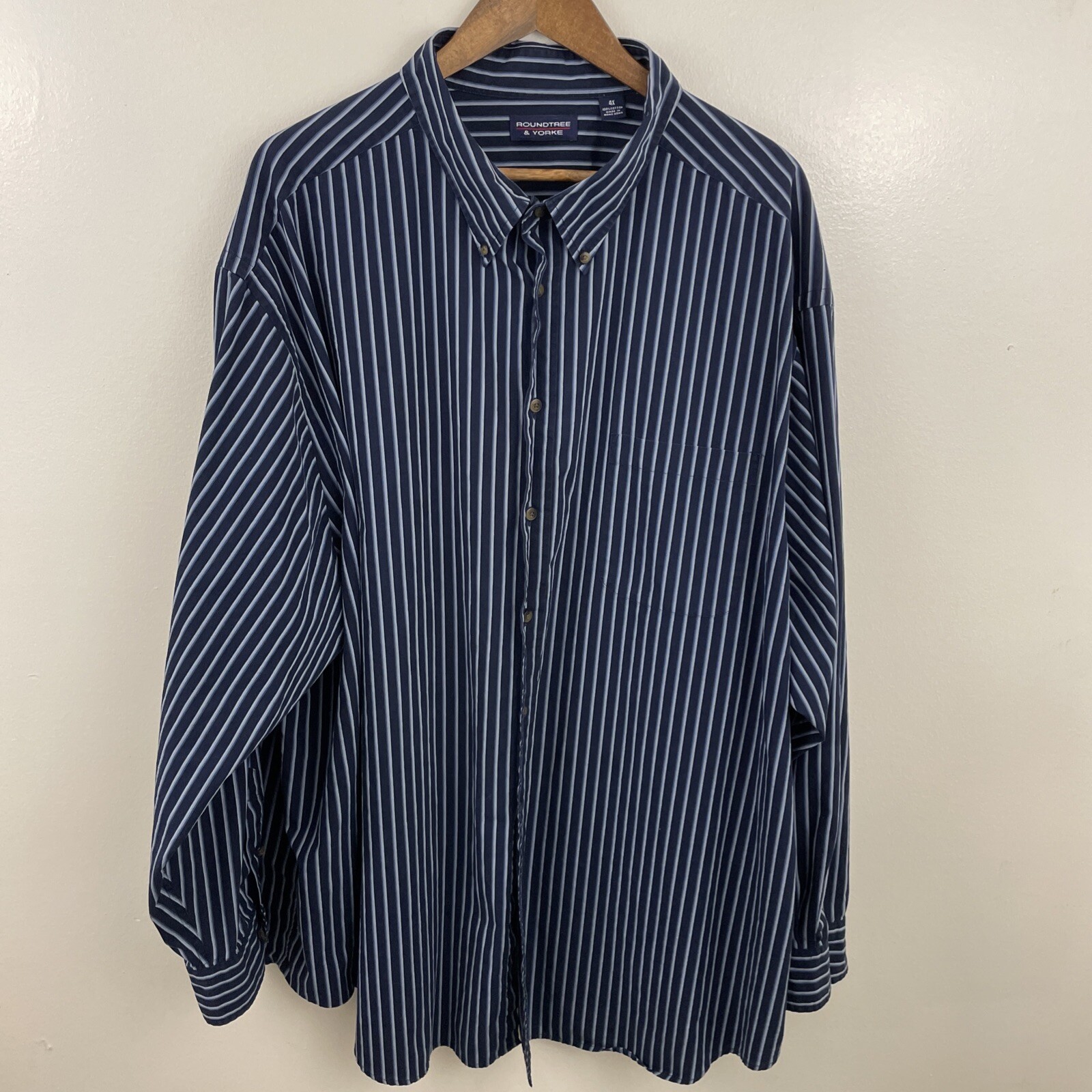 Roundtree & Yorke Shirt Mens 4XB Big 4X Blue Striped Long Sleeve Button Down