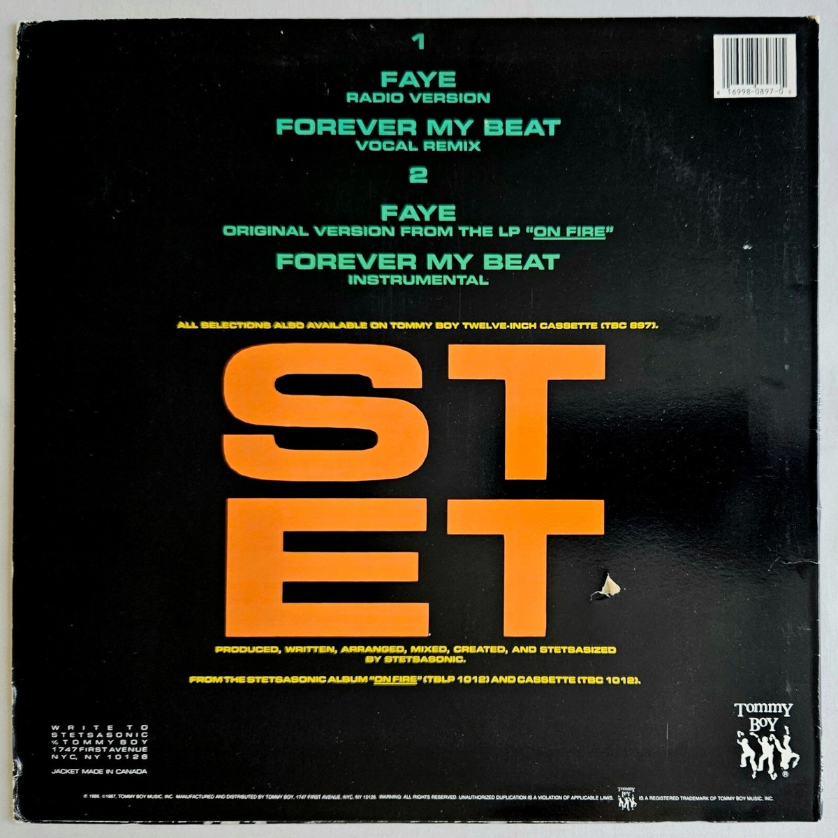 1987 - STETSASONIC - FAYE / FOREVER MY BEAT - TOMMY BOY OG PROMO
