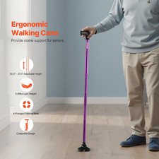 Walking Cane Folding Walking Stick with 8-Level Height  4-Pronged Pivoting Base
