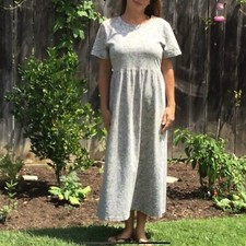 VTG Dress Size Large Floral Cottage Prairie Print Cotton Maxi Green Purple Ties