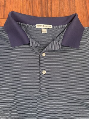 Peter Millar Striped Polo Shirt Mens L Navy Cotton Golf Casual