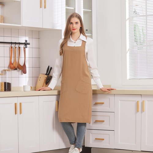 Pinafore Apron Dress,Japanese Cotton Linen Cross Back Apron for Women with Po... - Picture 3 of 7