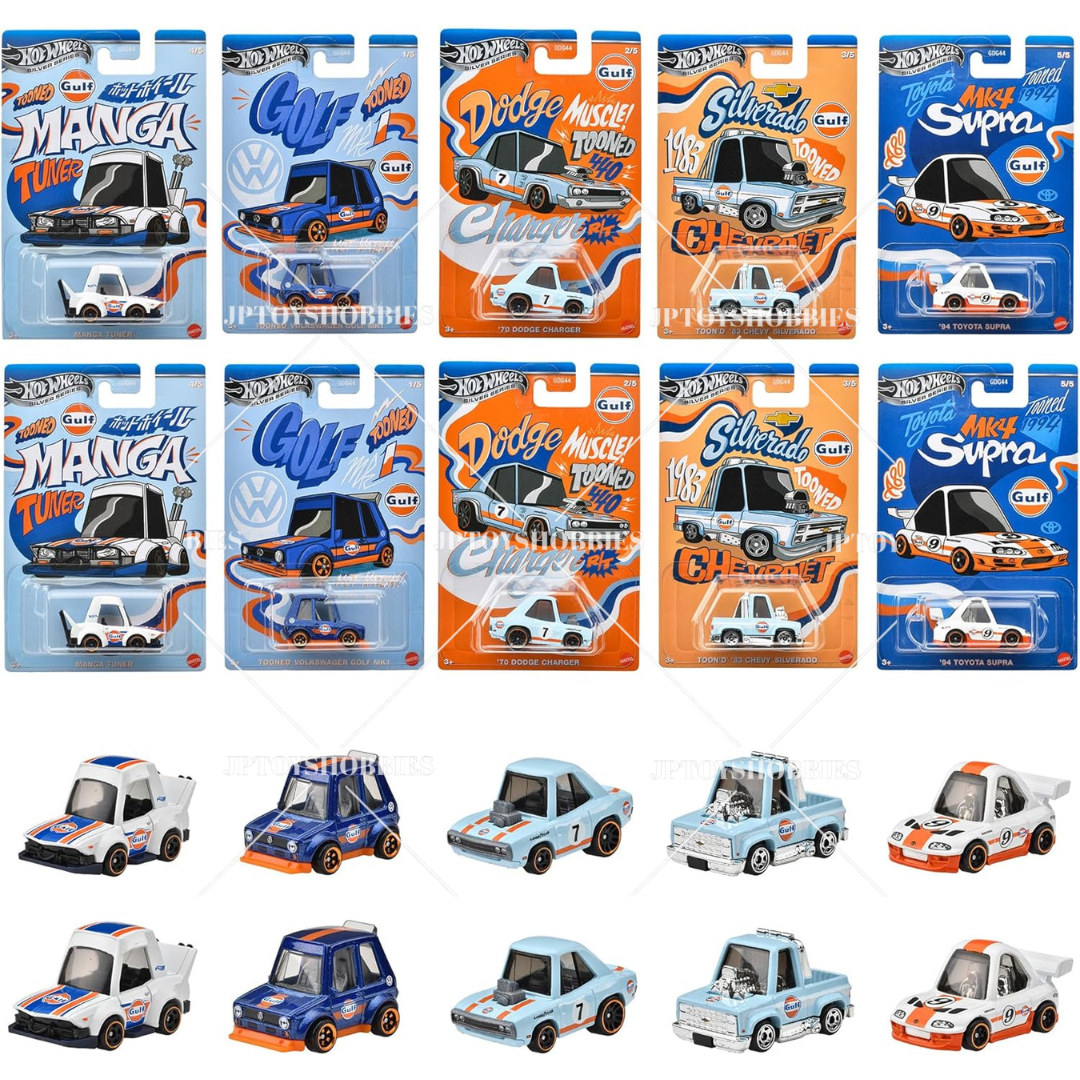 PSL 2025 Hot Wheels Gulf Tooned Set of 10 - VW, CHEVY SILVERADO, TOYOTA SUPRA