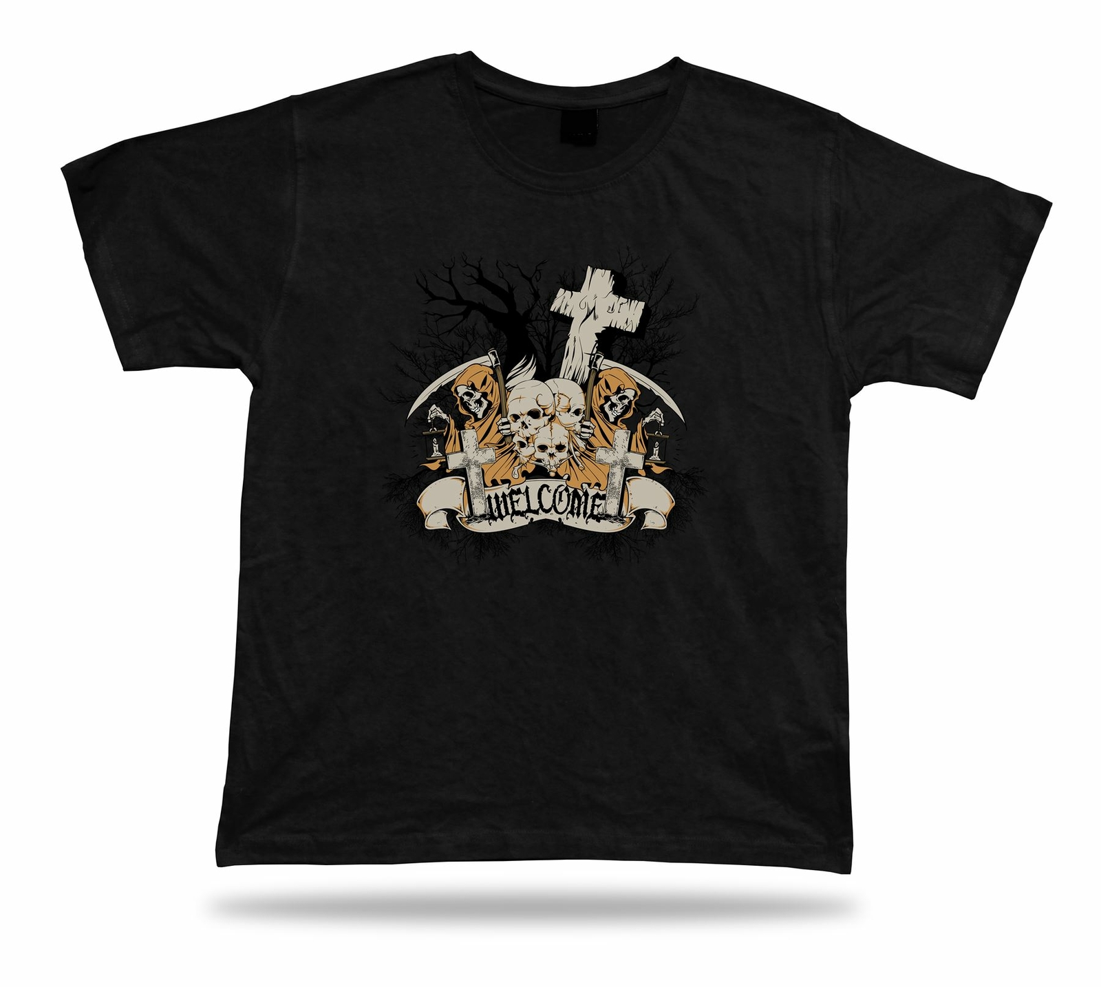Tshirt Tee Shirt Birthday Gift Idea Welcome Cemetery Death Skull Gothic Reaper-image