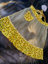 Vintage Half Apron Yellow Floral Fruit Sheer Chiffon Hostess Pinup Apron