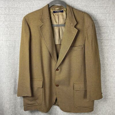 VTG Brooks Brother Makers Brown Camel Hair Houndstooth Blazer Suit Jacket Size??