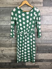Boden Michelle Jersey  Dress Size UK 8 Green Polka Dot Stretch Spot  3/4 Sleeves