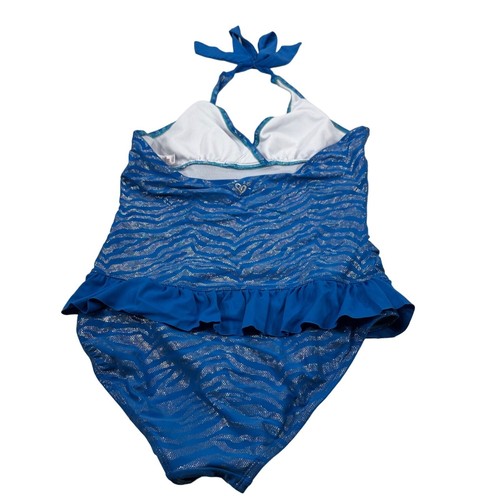 Justice Swim Girl's Size 18 One Piece Swim Suit Tie Neck Blue Preowned - Picture 2 of 11