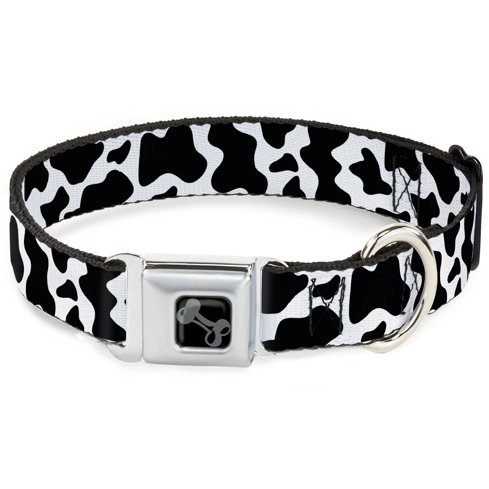 Dog Collar Bone Cow Pattern Print White/Black Large 15-24" (US IMPORT)