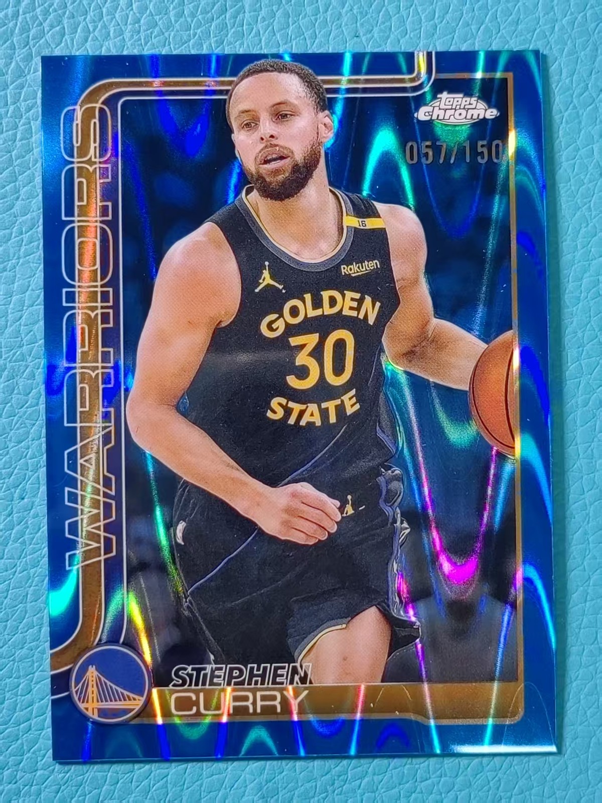 Stephen Curry 2025-26 Topps Chrome Basketball 057/150 Blue Raywave #201
