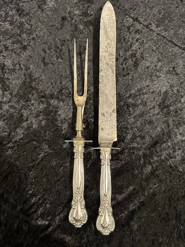 Antique Gorham Sterling Silver Handle Carving Fork Knife 2 Piece Set