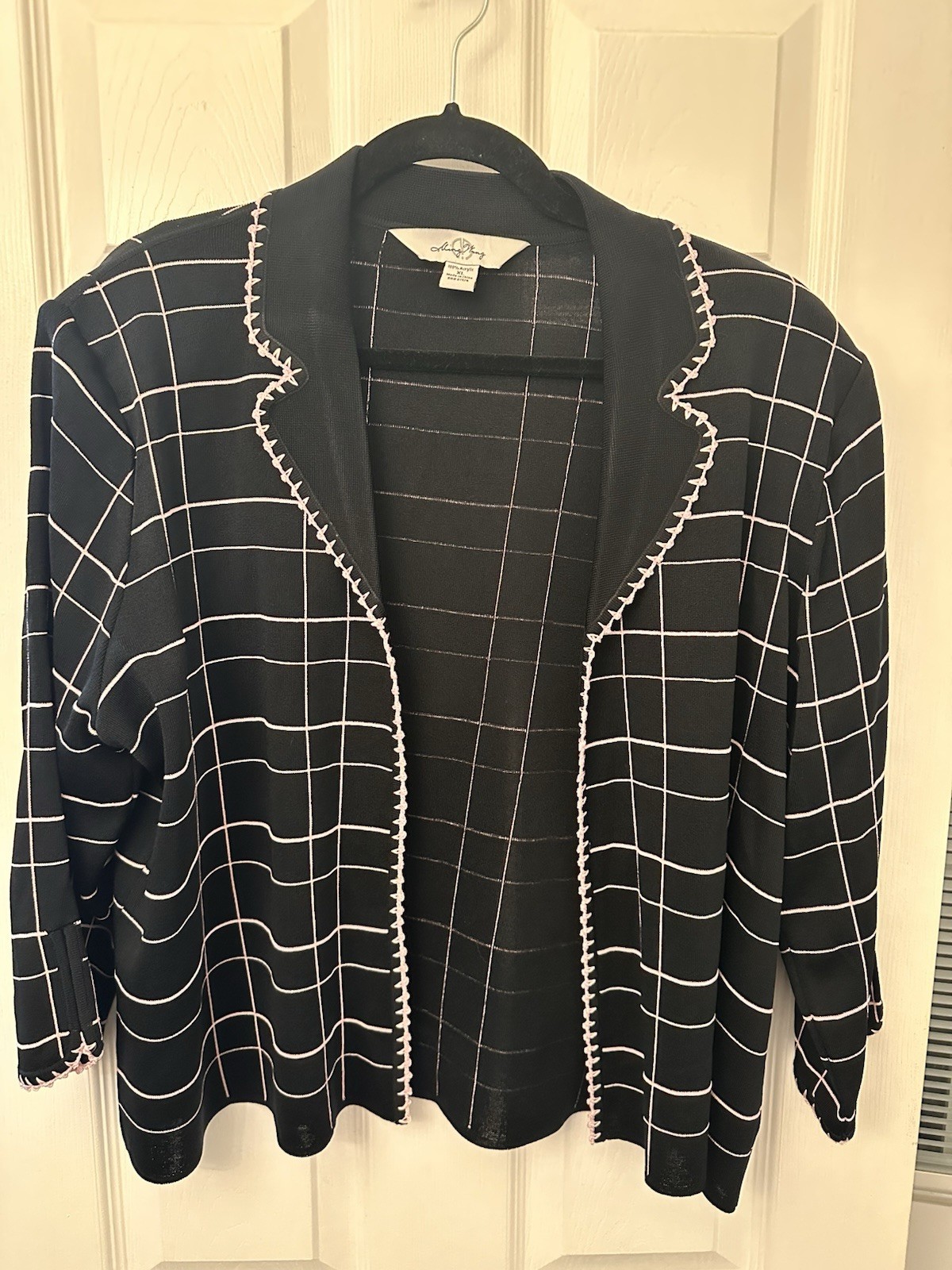 Ming Wang Black White Windowpane Collared Knit Ca… - image 1