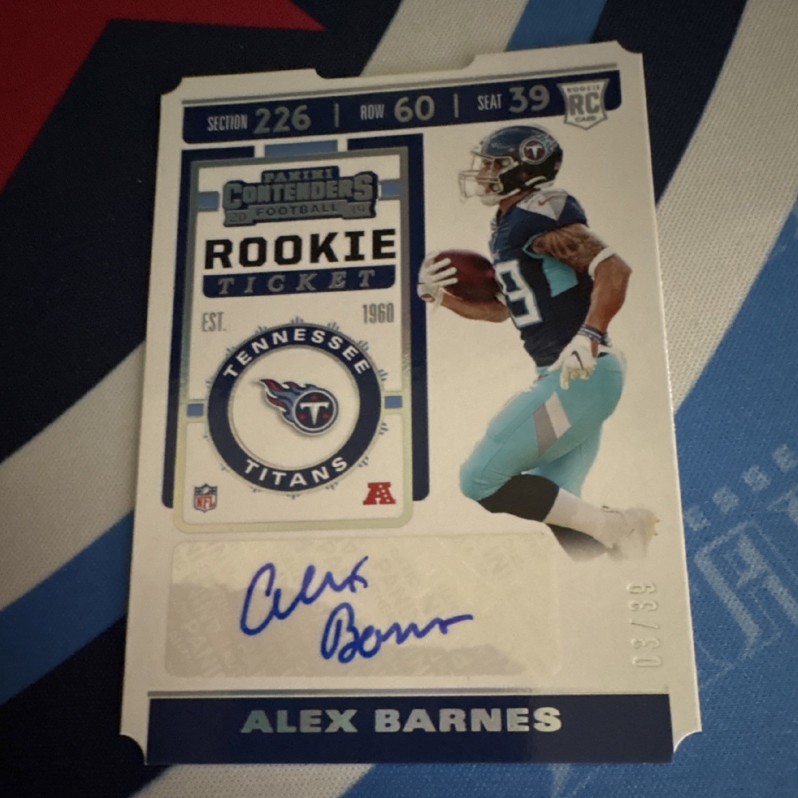 Alex Barnes Panini Contenders #254 Autograph-Ticket Stub