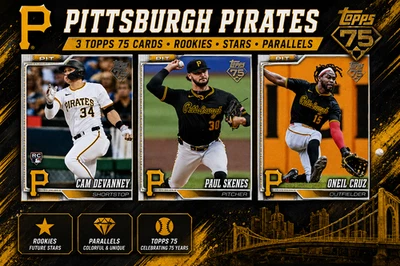 Pittsburgh Pirates Lot De 3 Cartes Paul Skenes Oneil Cruz Devanney RC Topps - Photo 1/4
