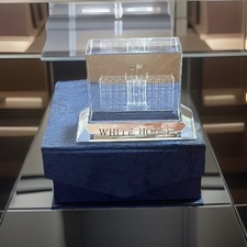 Etched White House in the Middle of a Glass Paperweight