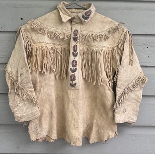 Antique Native American Beaded Cree Tanned Buckskin Leather Scout Shirt Jacket